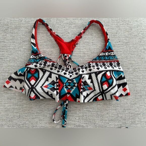 Becca by Rebecca Virtue Women's Aztec Flounce Strappy Cross Back Top Multi - Picture 3 of 16